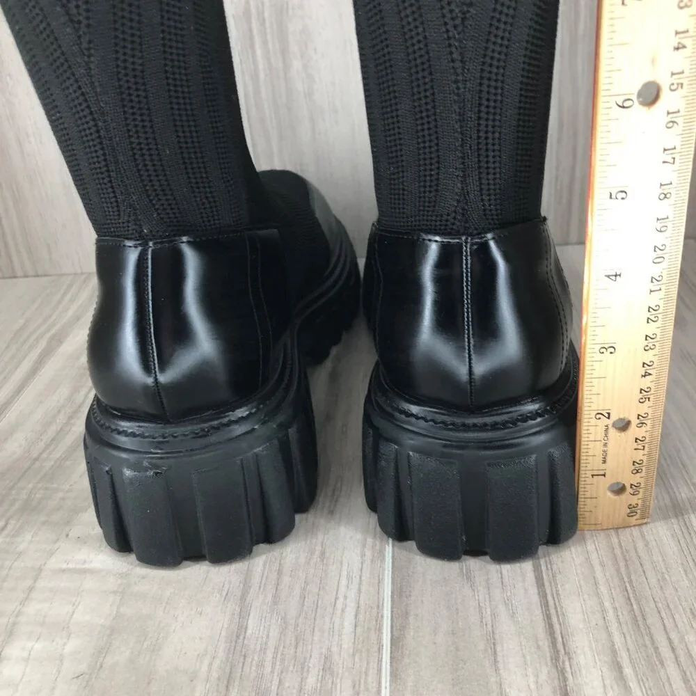 Cuccoo OTK Boots Women's EU 40 Black Sock Chunky Pull On Over The Knee Platform